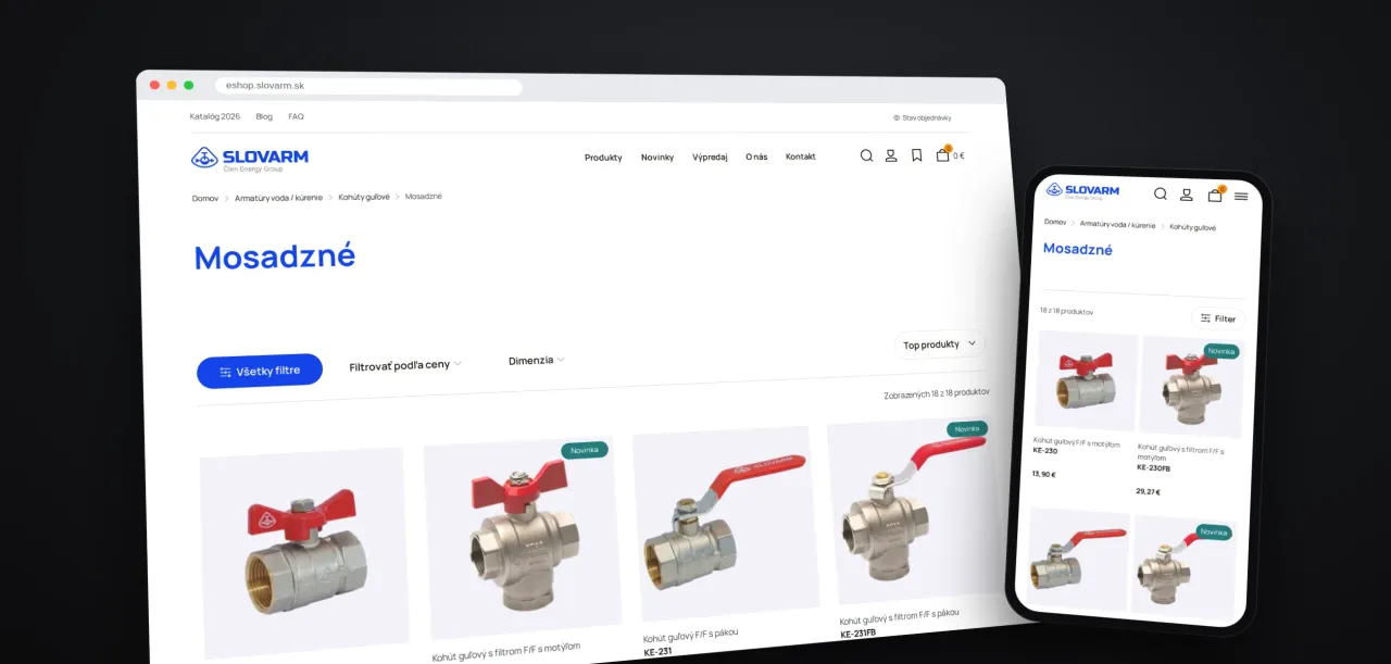 Katalog kulových kohoutů v e-shopu Slovarm na desktopu a mobilu